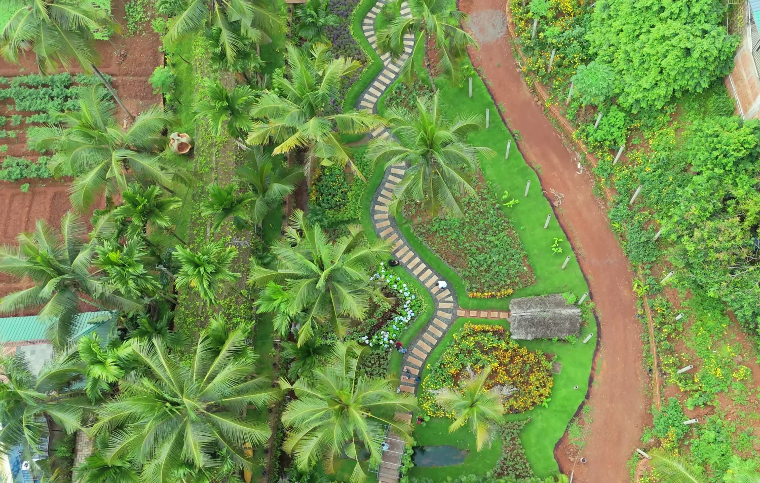Aerial view of the green Able Village park